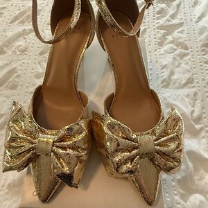 A New Day Metallic Gold Bow Heels